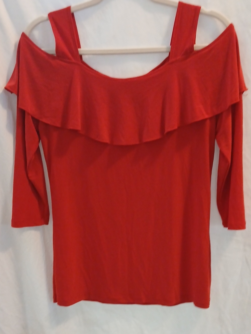 Clara Sun Woo Red Off-Shoulder Ruffle Tunic